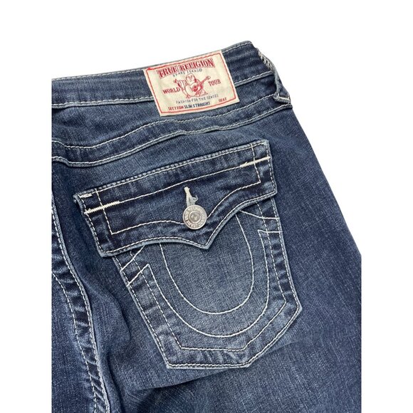 True Religion Womens Blue Super Stretch Slim Straight SIze 33 SKU 9278 - Picture 13 of 13